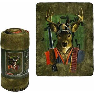 New Hunting Deer Buck Soft Fleece Throw Gift Blanket Camo Hunter Ten Point Rifle
